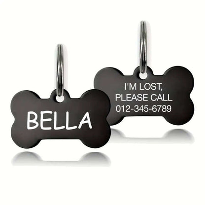 Bone-shaped dog tag with custom engraving in stainless steel