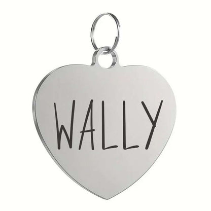 Heart shaped dog tag with custom engraving in stainless steel