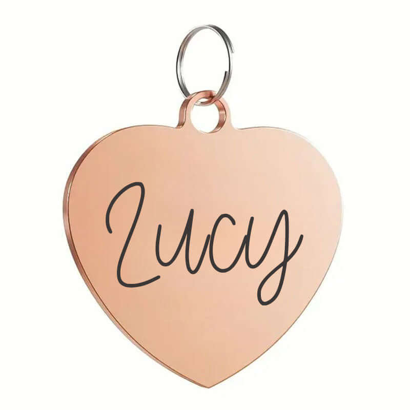 Heart shaped dog tag with custom engraving in stainless steel