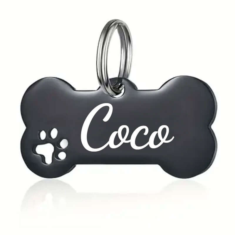 Bone dog tag with custom paw print engraving for pet ID