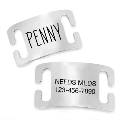 Stainless steel slide on collar dog tag with engraved text