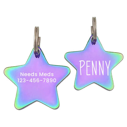 Custom engraved stainless steel pet tag in a star shape