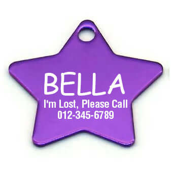 Engraved aluminum pet tag with star shape for pet ID