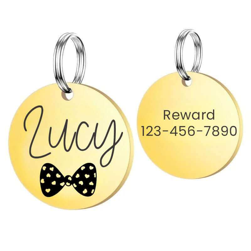 Customizable pet tags with engraved stainless steel design