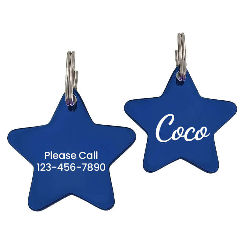 Custom engraved stainless steel pet tag in a star shape