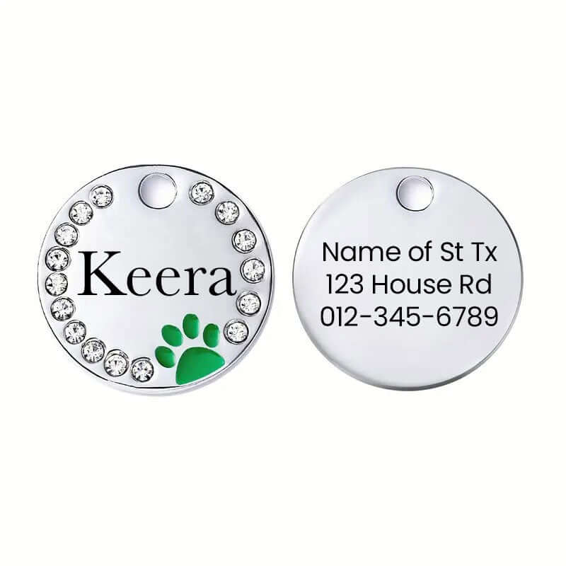 Diamond dog tag with engraved stainless steel for pets