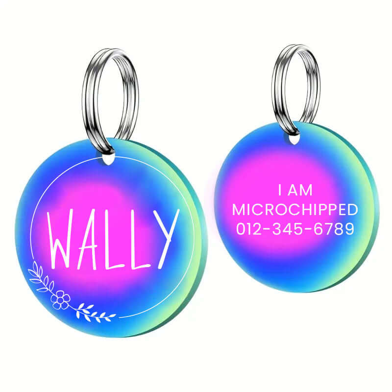 Customizable pet tags with engraved stainless steel design