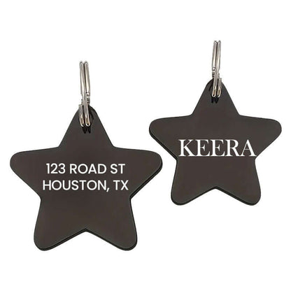 Custom engraved stainless steel pet tag in a star shape