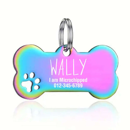 Bone dog tag with custom paw print engraving for pet ID