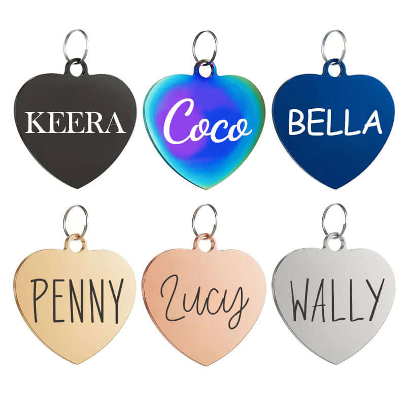 Heart shaped dog tag with custom engraving in stainless steel