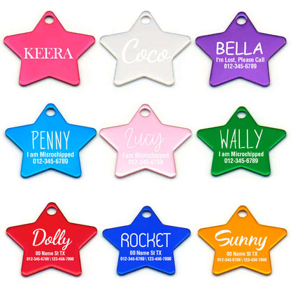 Engraved aluminum pet tag with star shape for pet ID