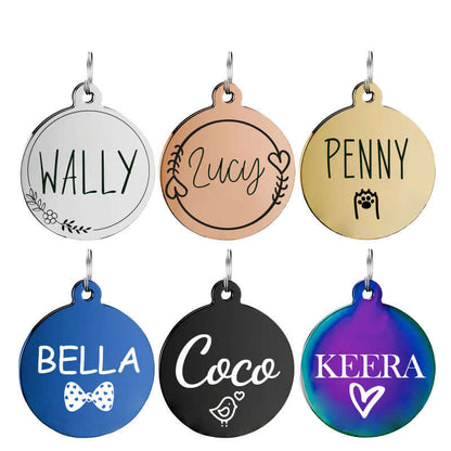 Custom engraved stainless steel pet tags for dogs and luggage