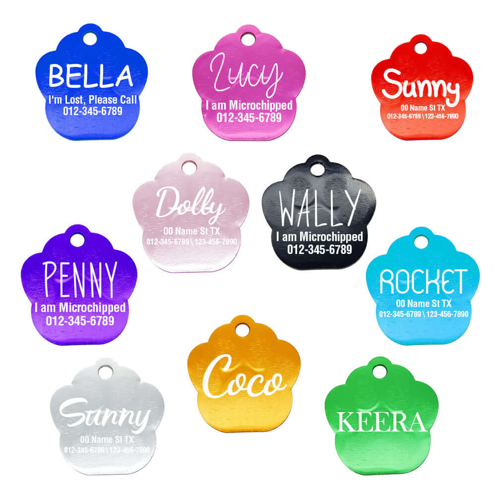 Personalized paw tag with engraving for pet identification